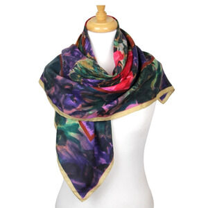 VTG Multicolor Silk Floral Scarf Hand-Rolled Compagnie International Express